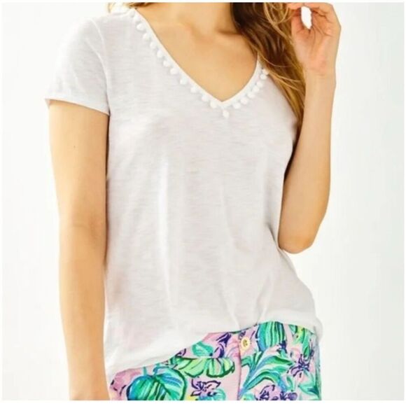 NWT. Lilly Pulitzer White ETTA POM-POM TOP size XXS - Picture 1 of 10